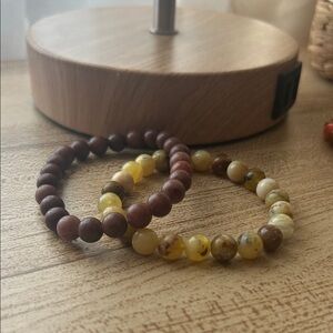 Brown and Yellow Beaded Bracelets